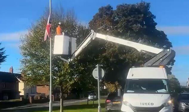 The flags had been hung there as part of 'Operation Raise the Colours' - an online movement that advocates the public display of Union and St George's flags which gained momentum this summer