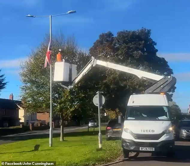 The flags had been hung there as part of 'Operation Raise the Colours' - an online movement that advocates the public display of Union and St George's flags which gained momentum this summer