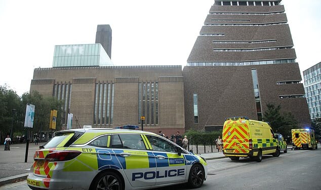 Emergency crews attending the scene at the Tate Modern art gallery on August 4, 2019