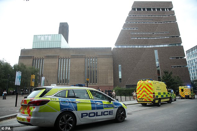 Emergency crews attending the scene at the Tate Modern art gallery on August 4, 2019