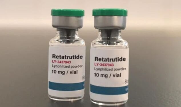Early indications suggest retatrutide is twice as effective as existing drugs at helping users slim but it is still in clinical trials and has not been approved for clinical use anywhere in the world. Pictured, counterfeit Retatrutide