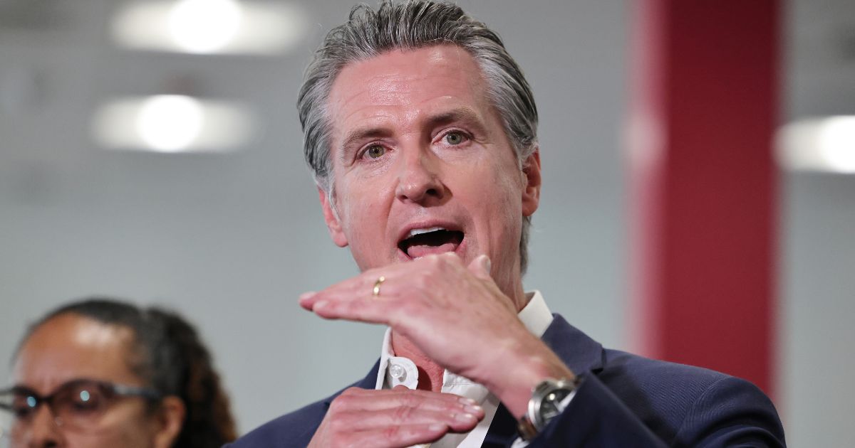 California Governor Gavin Newsom speaks to the media at Belvedere Middle School in Los Angeles on Oct. 8, 2025.