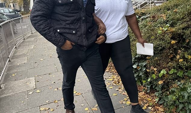 Lucius Njoku arrives at Chester Magistrates' Court with his wife to be sentenced for fraud