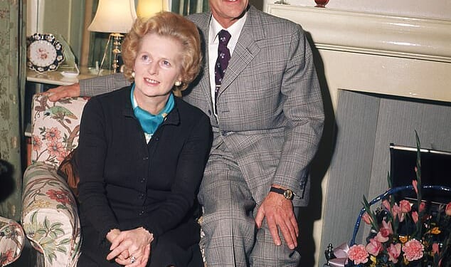 Margaret Thatcher had two affairs while married to her husband Denis, a new book has claimed (pictured: the pair in 1976)