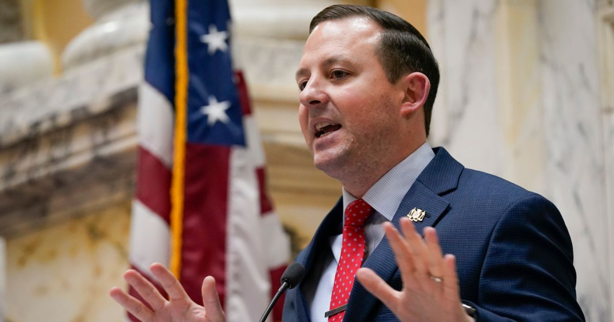 Maryland state Senate President Bill Ferguson addresses the senate chamber during the opening session of the Maryland General Assembly at the State Capitol in Annapolis, Maryland, on Jan. 10, 2024.