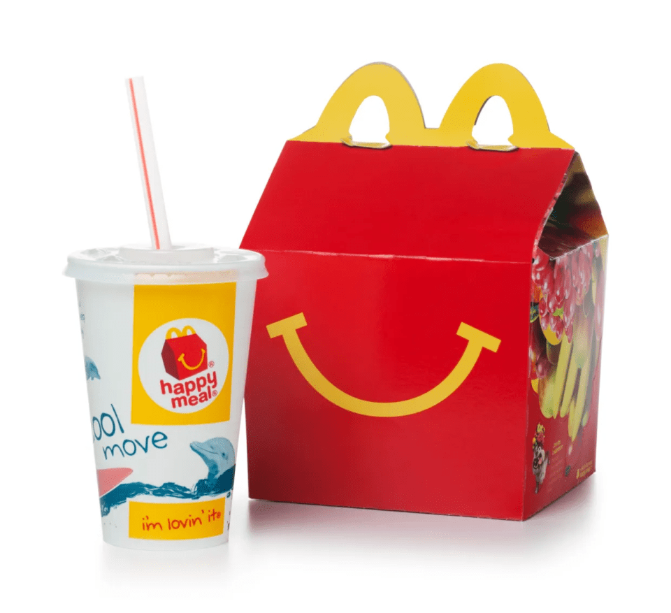 McDonald's Happy Meal box and drink.