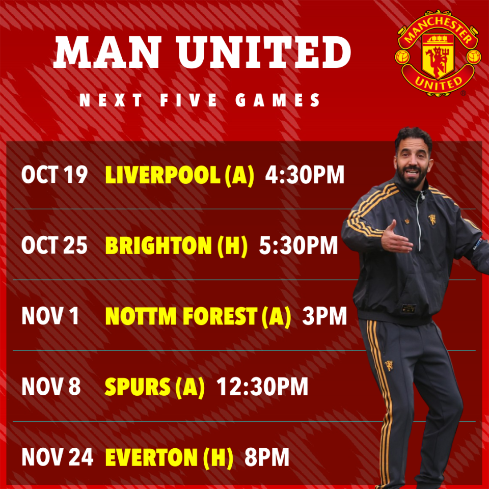 Manchester United's next five games list.