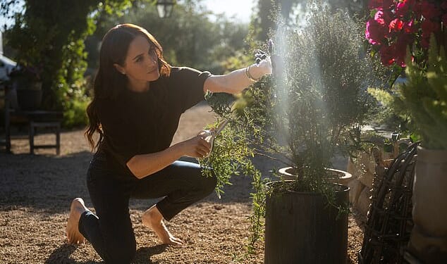 Meghan Markle has revealed why she always goes barefoot to greet guests at her Montecito mansion during a book event in California , adding the act 'demystifies' her to people