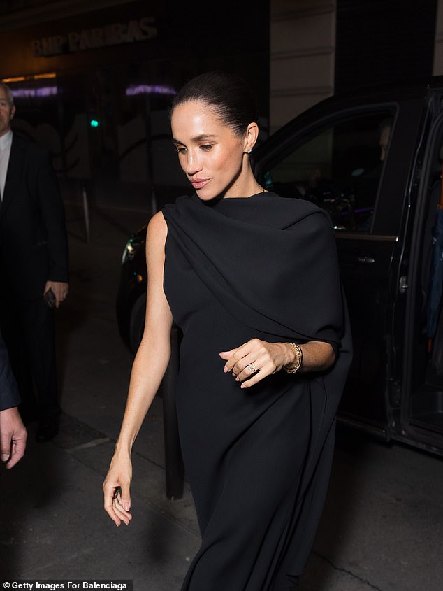 Meghan has been criticised over a video shared on her Instagram page after she left a Paris Fashion Show Week (pictured) on Saturday night