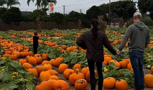 In the footage Meghan dons a pair of black knee-high boots and leggings with a black jacket while Harry opts for a causal look in jeans, a hoodie and a baseball cap. The pair can be seen holding hands