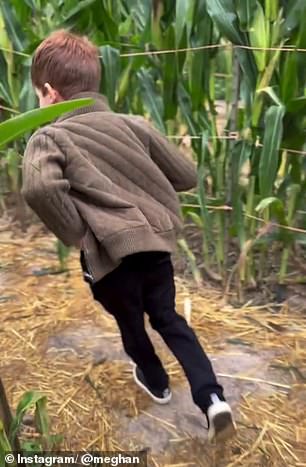 Prince Archie was seen running around a field of corn