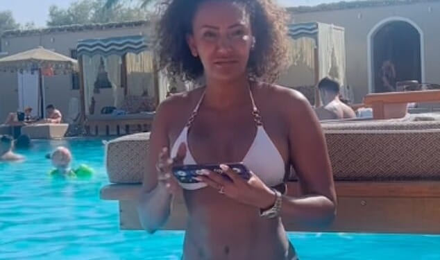 Mel B showed off her amazing figure in a skimpy white bikini on Instagram as she taught herself how to belly dance during a lavish holiday on Thursday
