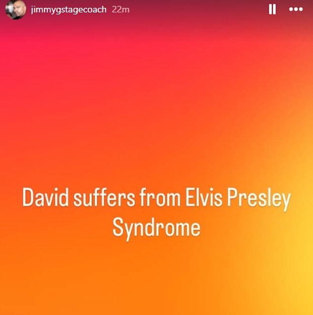 Jimmy accused David of 'whitewashing history' as he spoke about his custody battle with Mel over their daughter and wrote that 'David suffers from Elvis Presley Syndrome' - the belief that if you become famous enough you'll escape death because you'll live on in the memory of others
