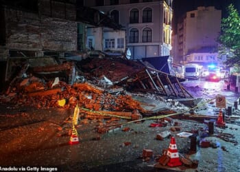 Interior Minister Ali Yerlikaya said the three buildings destroyed were unoccupied and damaged in the last quake. He confirmed a two-storey shop also collapsed in the area