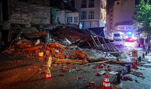 Interior Minister Ali Yerlikaya said the three buildings destroyed were unoccupied and damaged in the last quake. He confirmed a two-storey shop also collapsed in the area