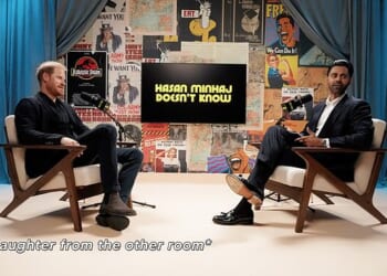 Prince Harry was left laughing - and slightly red-faced - after being gently teased about his royal past and life in the US during an appearance on comedian Hasan Minhaj's show