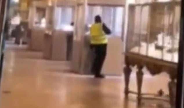 One of the suspected thieves who launched a jaw-dropping heist on the Louvre has been filmed wearing a hi-viz vest as they appear to break into a glass cabinet