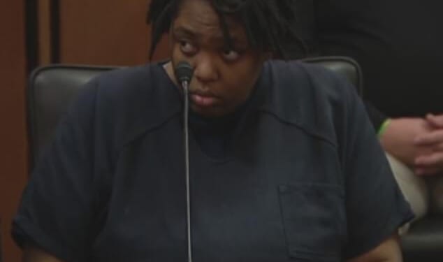 Bionca Ellis, seen in court Monday, has been sentenced to life without parole for the June 2024 murder of Julian Wood - a three-year-old boy she did not know who she stabbed to death in a supermarket parking lot