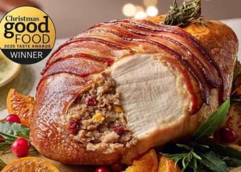 Sainsbury's Turkey Crown (pictured) was branded a 'showstopper' for its 'golden, glossy glaze and crispy bacon'