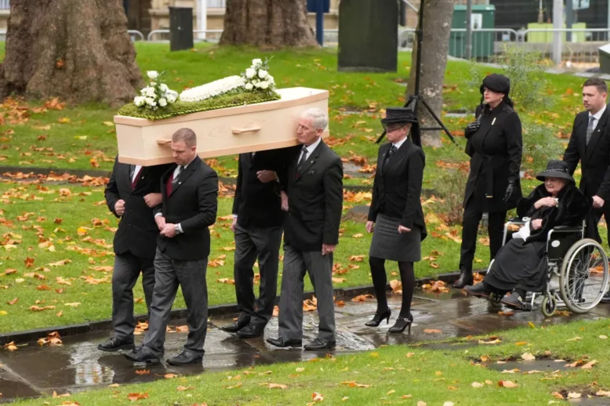 An image collage containing 1 images, Image 1 shows Dickie Bird funeral