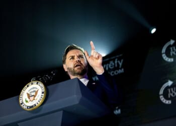 Vice President JD Vance answers a question on the campus of the University of Mississippi on Oct. 29, 2025 in Oxford, Mississippi.