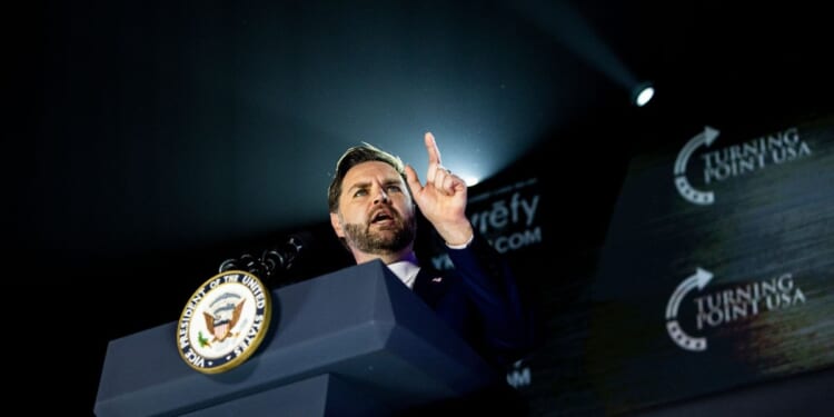 Vice President JD Vance answers a question on the campus of the University of Mississippi on Oct. 29, 2025 in Oxford, Mississippi.