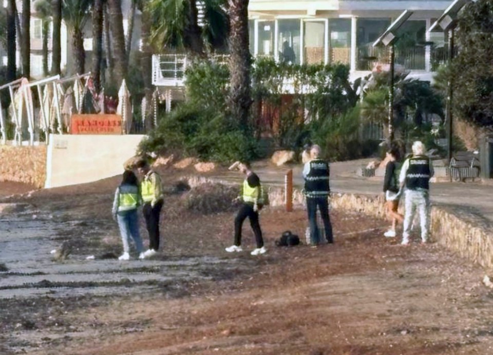 Police search the beach on Playa d’en Bossa, Ibiza.