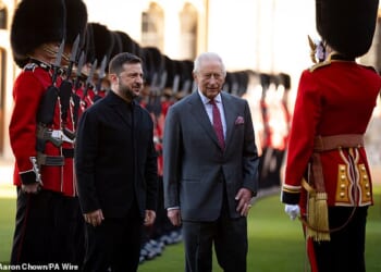 A rumoured royal announcement sent the nation's media into a frenzy last night (Pictured: King Charles III today with Ukraine's President Zelensky)