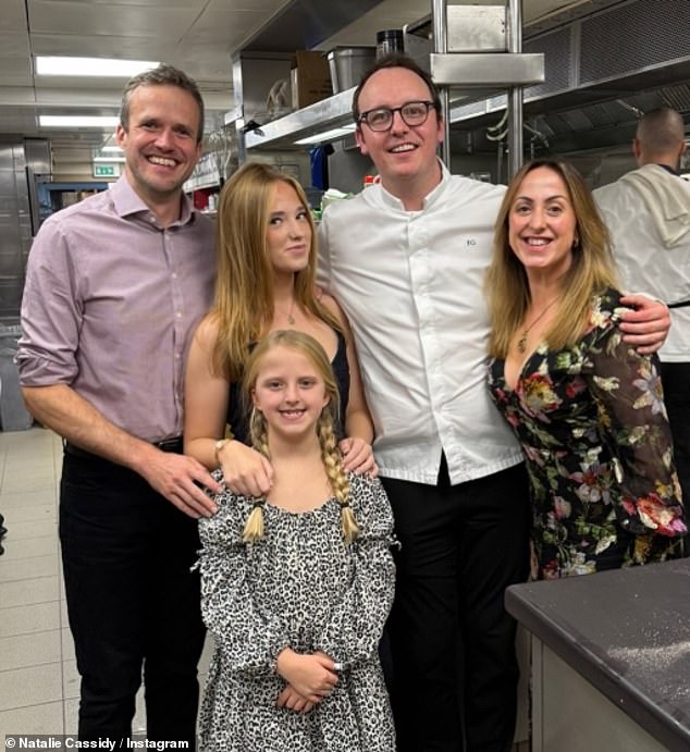 Natalie Cassidy shared a rare picture with her family as she celebrated her husband's 40th birthday with a sweet snap shared to Instagram on Sunday (picture L to R: Marc Humphreys, Eliza, Joanie, Elliott Grover and Natalie)