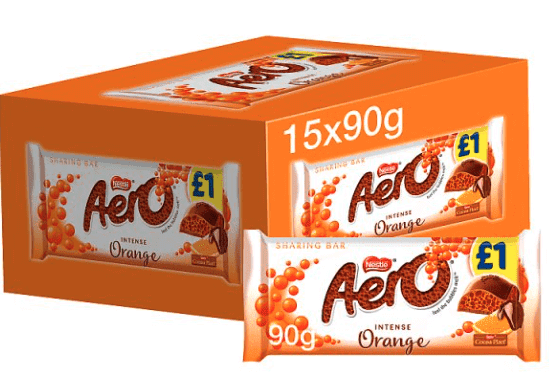 An orange box containing 15 Aero Intense Orange sharing bars, with two bars displayed outside the box.