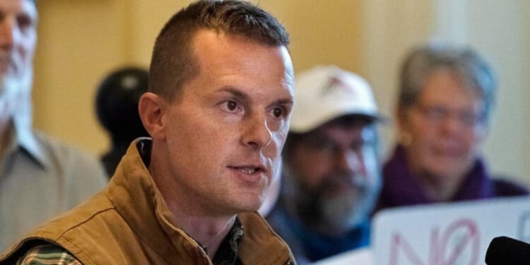 Rep. Jared Golden, a Maine Democrat, speaks at a news conference, Nov. 1, 2022, at the Statehouse in Augusta, Maine.