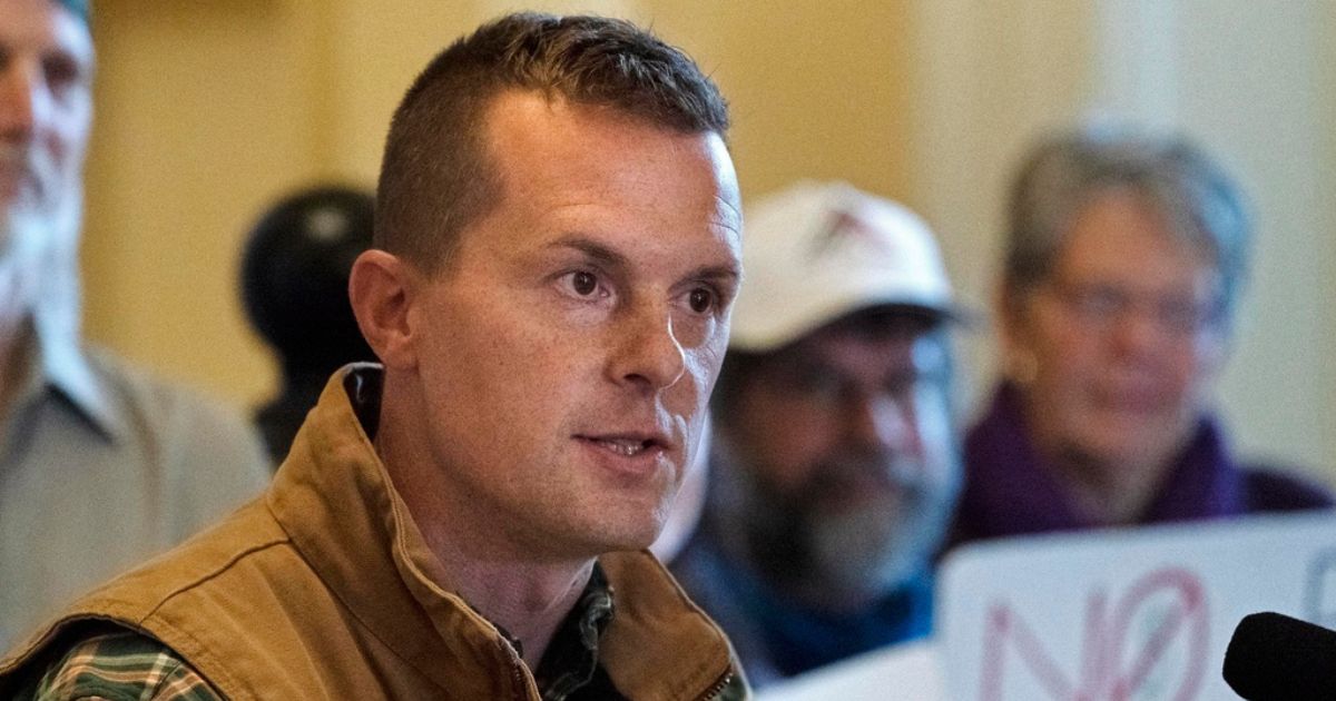 Rep. Jared Golden, a Maine Democrat, speaks at a news conference, Nov. 1, 2022, at the Statehouse in Augusta, Maine.