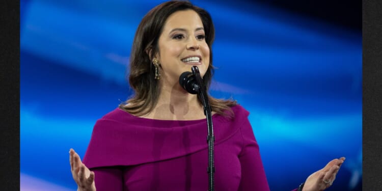 New York GOP gubernatorial candidate Elise Stefanik, seen speaking at an event in February, is closing the gap on her opponent, Democratic Gov. Kathy Hochul.