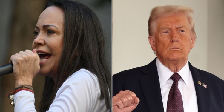 Venezuelan politician Marina Corina Machado dedicated her recently-awarded Nobel Peace Prize to US President Donald Trump on Oct. 10, 2025.
