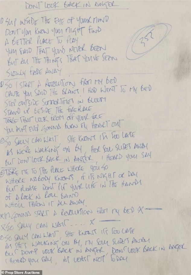 The singer's words sold at auction for five times more than their valuation. Collectables company Propstore initially valued the handwritten relic for £4,000