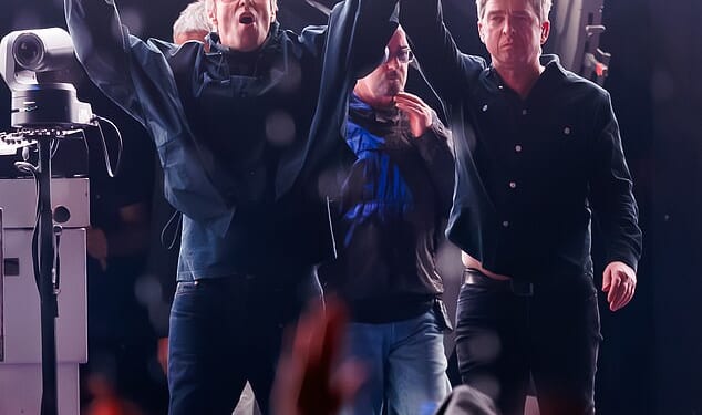 The once warring Gallagher brothers are reportedly hoping to bag an Oscar and a BAFTA with an ambitious documentary capturing Oasis' reunion (pictured on stage last month)