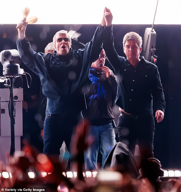 The once warring Gallagher brothers are reportedly hoping to bag an Oscar and a BAFTA with an ambitious documentary capturing Oasis' reunion (pictured on stage last month)