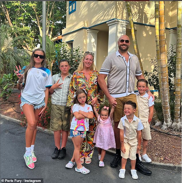 Paris recently defended her daughter's engagement when she was asked about the news during an appearance on This Morning (pictured with their seven children)