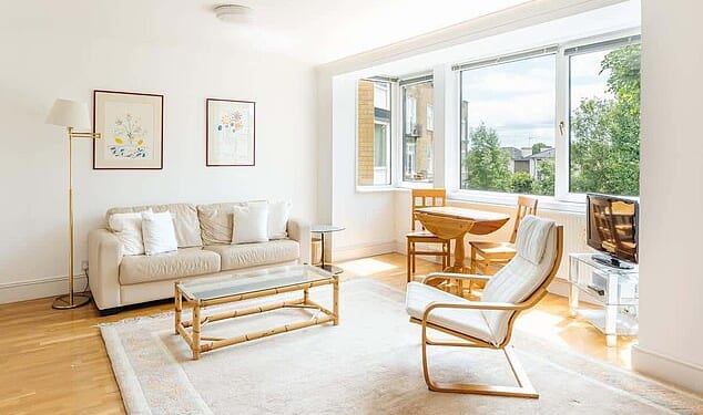 Londoners have been left baffled by an advertisement for a flat costing £1,850 per month - despite it having 'no bedrooms'. Pictured: The 'living room and bedroom'