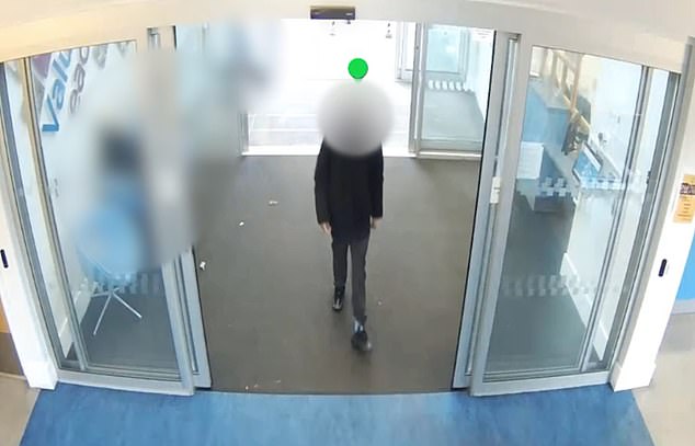 Harvey's killer walking into school on the day of the murder