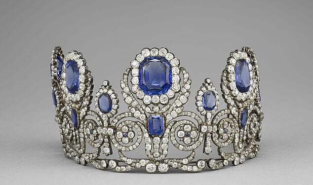The tiara, pictured, from the jewellery set of Queen Marie-Amélie and Queen Horten that was made in Paris in the 19th century, was taken