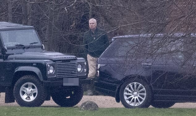 Prince Andrew pictured hosting a shooting party on the Windsor estate for his friends in January last year