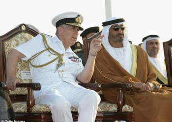Prince Andrew attends a military air display event on November 25, 2010 in Abu Dhabi with Mohammed bin Zayed Al Nahyan, the Crown Prince of Abu Dhabi. Multiple sources have claimed Andrew has been gifted a palace by the ruling house of Nahyan