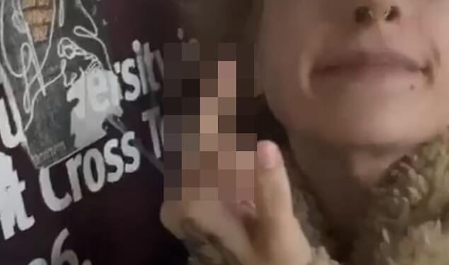 A pro-Palestinian supporter has been accused of 'pure visceral hatred' after she was filmed repeatedly spitting on a poster calling for the release of Israeli hostages in north London