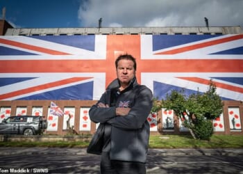 James Holmes, the developer who erected the huge flag on a former council building in Chesterfield