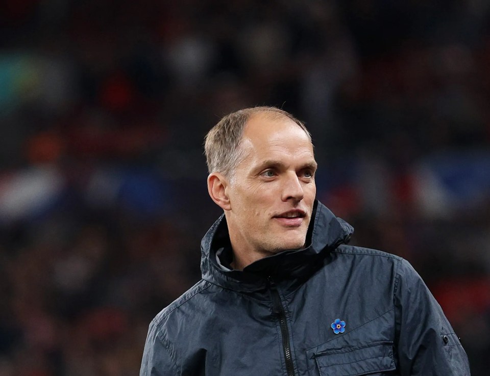 Thomas Tuchel, Manager of England, looks on from the sidelines.