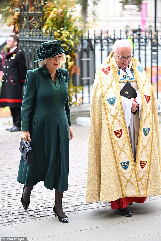 The Queen, 78, was photographed strolling alongside the Dean of Westminster (pictured) on her way to the church on Thursday morning as she prepared to take a seat at the event organised by Love British Food