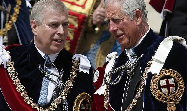 Prince Andrew and Charles at the Order of the Garter ceremony at Windsor Castle in 2015
