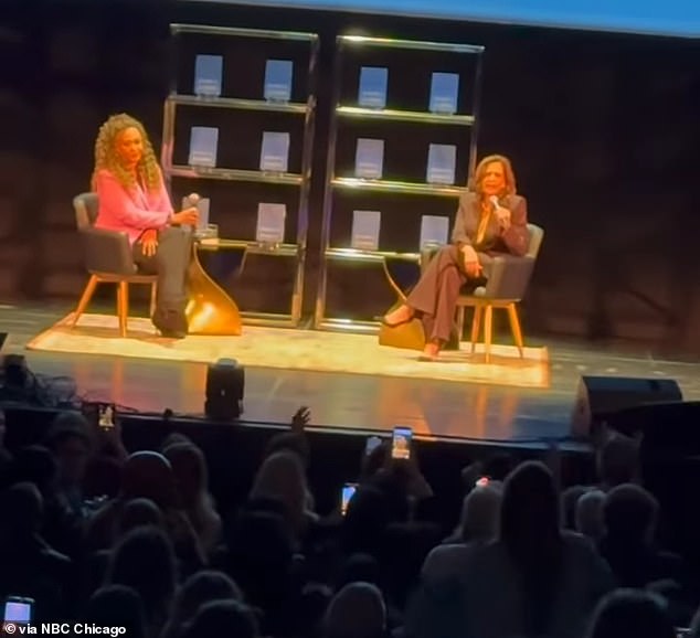 Former Vice President Kamala Harris was confronted by several rowdy protesters who stormed her book tour in Chicago on Saturday afternoon. Harris was speaking with Michele Norris