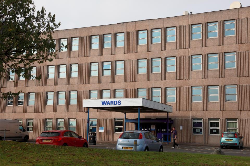 Entrance to the main wards of the NHS Royal Shrewsbury Hospital.